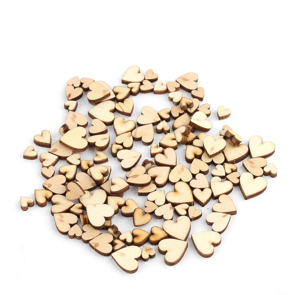 100Pcs/Pack Cute 4 Sizes 6/8/10/12mm Mixed Love Heart Shape Wedding Table Scatter Decor Rustic Wooden Wedding Decoration Buttons