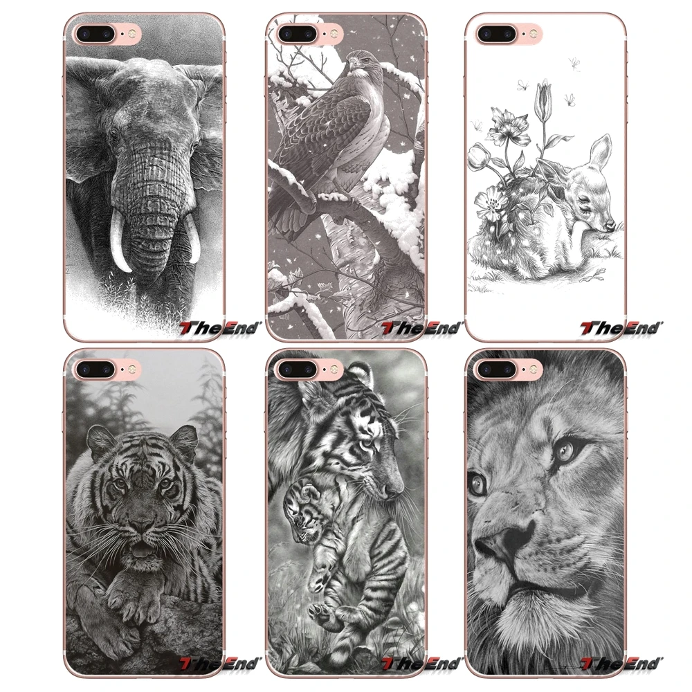 

For Xiaomi Redmi 4 3 3S Pro Mi3 Mi4 Mi4i Mi4C Mi5 Mi5S Mi Max Note 2 3 4 Lion elephant tiger deer wolf sketch Case