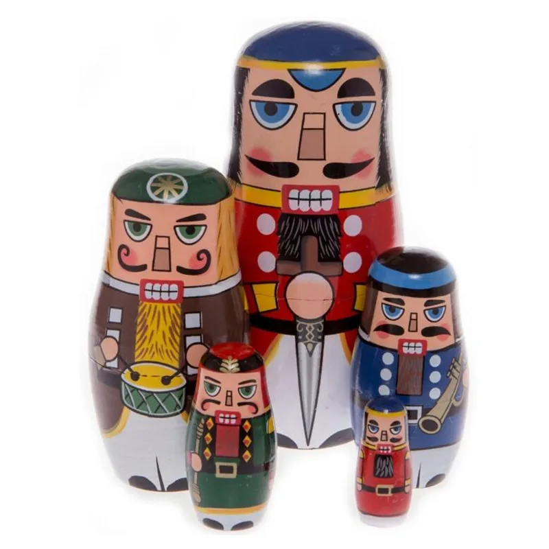 Handmade Nutcracker  Matryoshka Doll Russia Nesting Wooden Dolls Gift Nested Traditional Toy Set Of 5Pcs Christmas Carol Joy Home Decoration  (1)