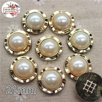 

20/30pcs golden flower pearl plastic flat back button decoration sewing craft scrapbook accessories