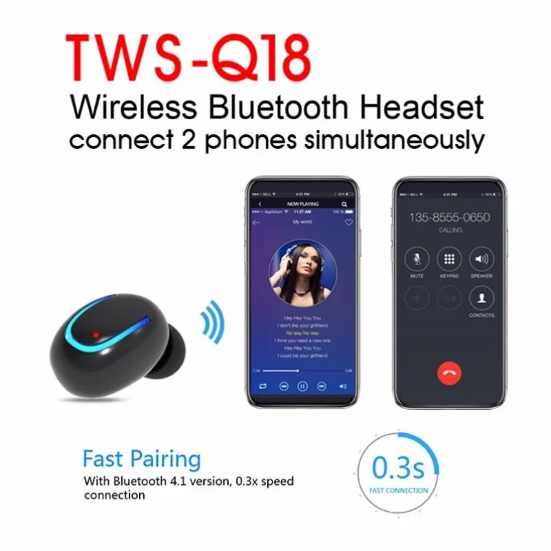 Bluetooth наушники HBQ Q18 tws беспроводные наушники мини спортивные наушники-капельки HiFi гарнитура с HD микрофоном для xiaomi huawei телефон pk Q32 x2t