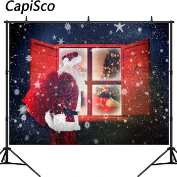 

Capisco Winter Christmas Snow Santa Claus window Photography Background Customized Photographic Backdrop For Photo Studio