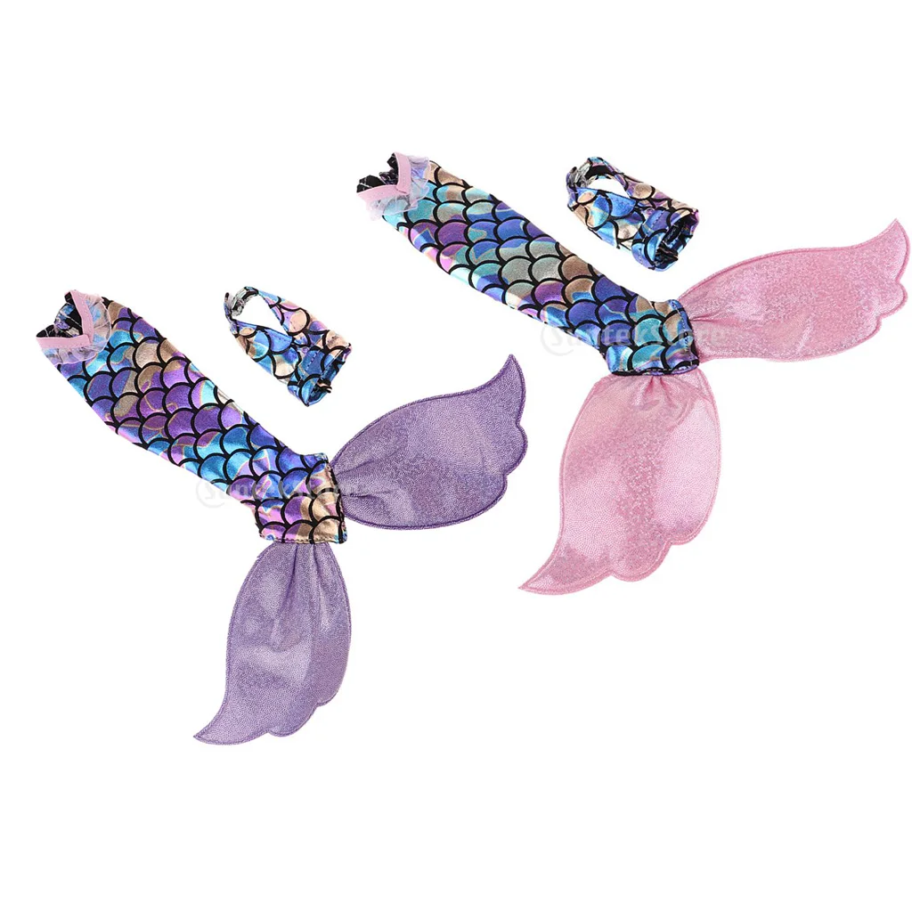 2Pcs Trendy Doll Clothing Garment Mermaid Tail Dress and V Collar Halter Top Party Dress Bathing Suit for Dolls