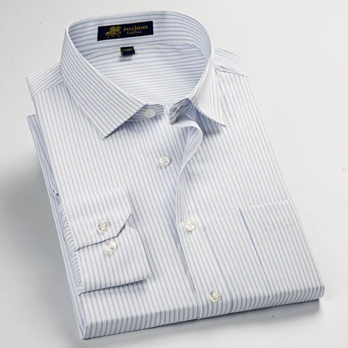 Мужская синяя/белая булавка в полоску с длинным рукавом, рубашка с левым нагрудным карманом, Классическая деловая Рабочая офисная рубашка - Цвет: 5518