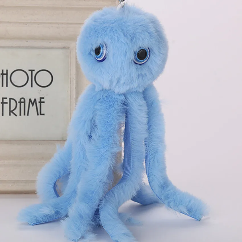 

Charms 2019 Cute Octopus Keychains Women Pompom Artificial Rex Rabbit Fur Car Key Ring Long Tassel Fluffy Key Chain Bag Jewelry