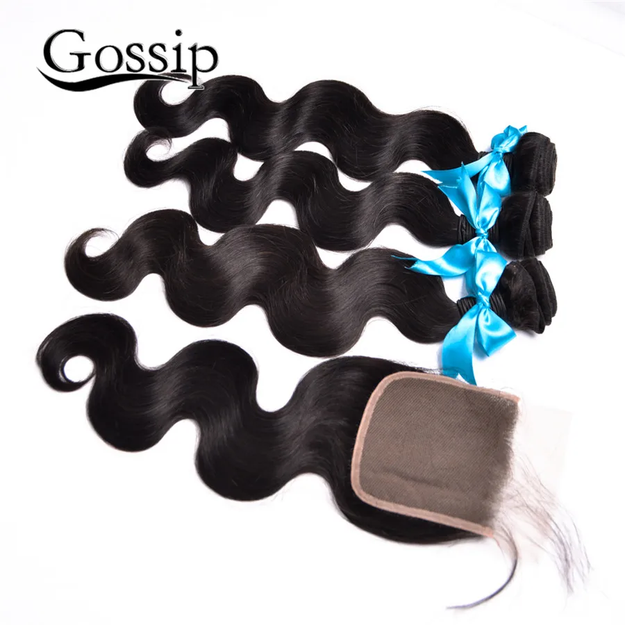 alt8A Peruvian Virgin Hair Body Wave 3 Bundles With Closure Gossip Hair Products With Closure Bundle Human Hair With Closure