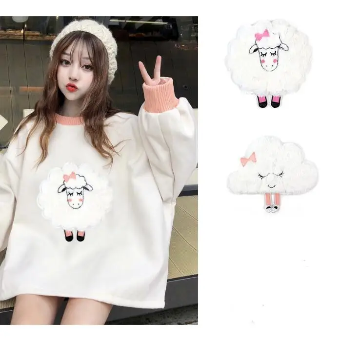 

2019 new large embroidery cartoon plush doll cloth stickers sheep cloud patch stickers wild sweater decorative patch stickers