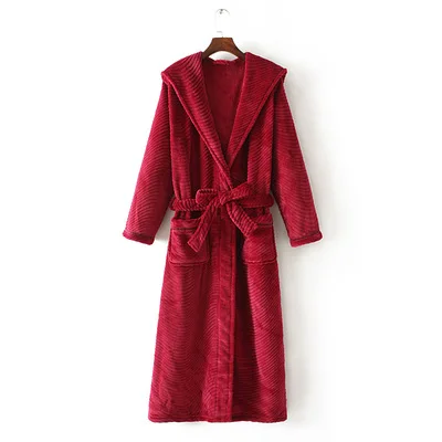 Fall Winter Hooded Couples Bathrobes Lovers Nightwear Home Clothes Flannel Warm Bath Robe Dressing Gowns For Women Men Kimono