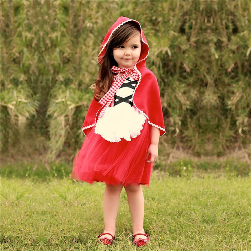 

TEAEGG INS Explosion Children's Clothing Christmas New Little Red Riding Hood Girl Plaid Dress + Cloak Two Pieces Dress
