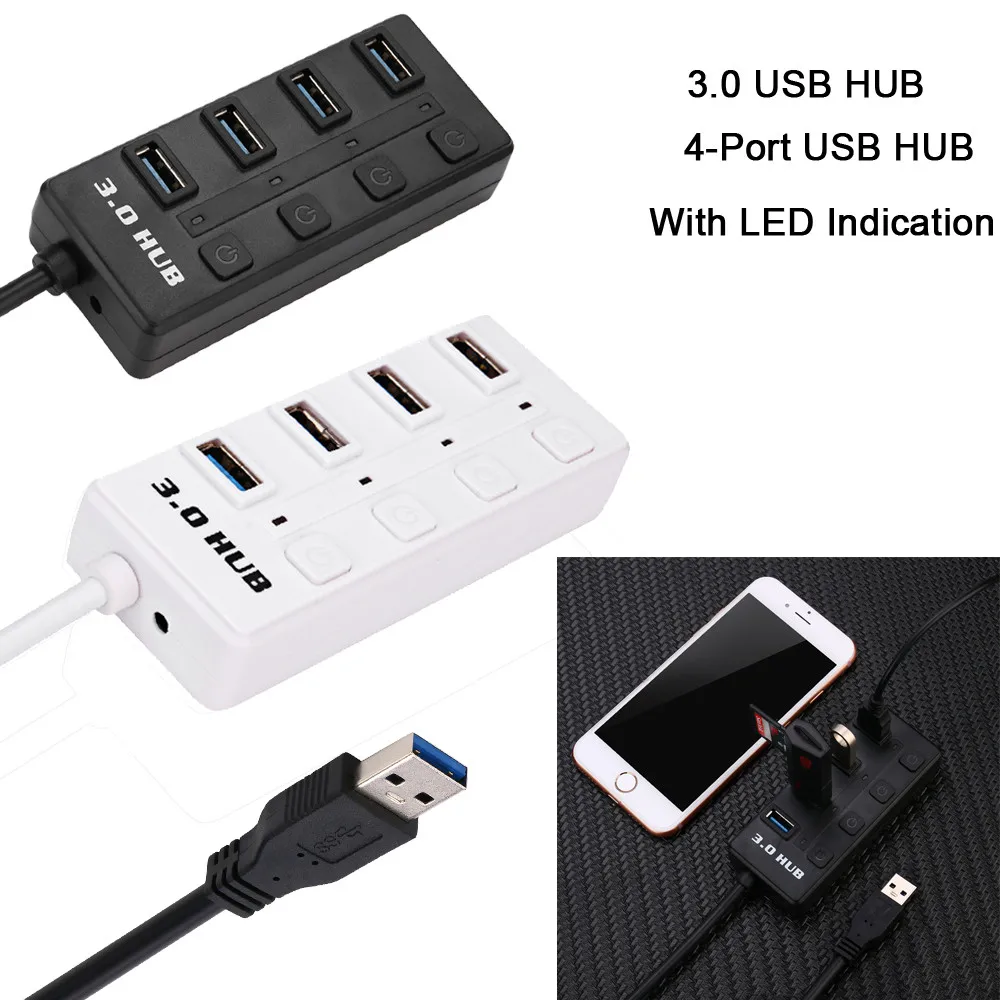 USB 3.0 Hub On/Off Switches Adapte New 4 Port With Super Speed USB 3.0 Hub On/Off Switches