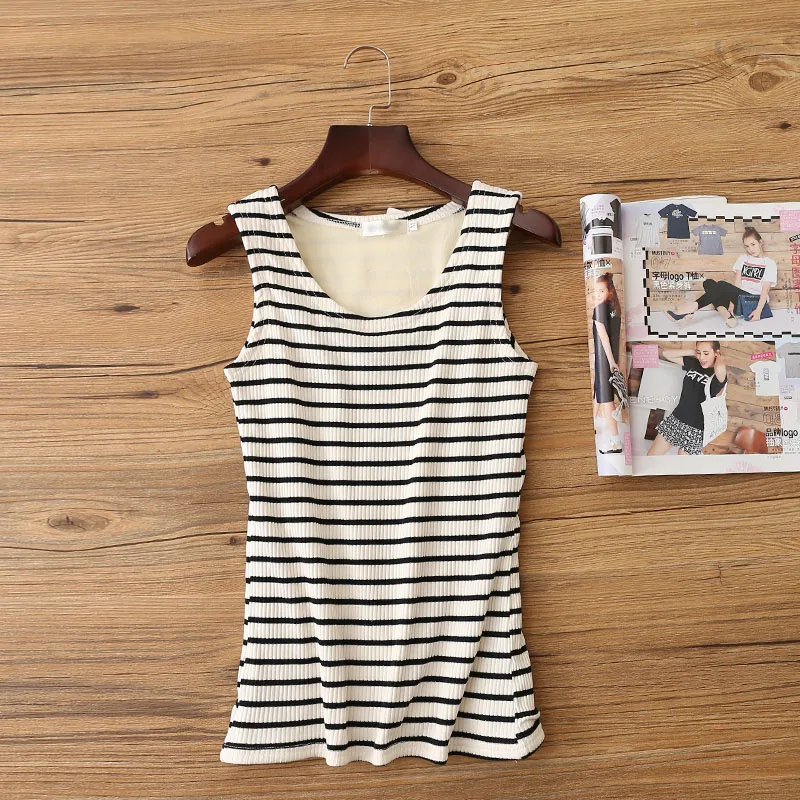 Autumn Winter Women Velvet Tank Tops Warm Thick Striped Tanks Female