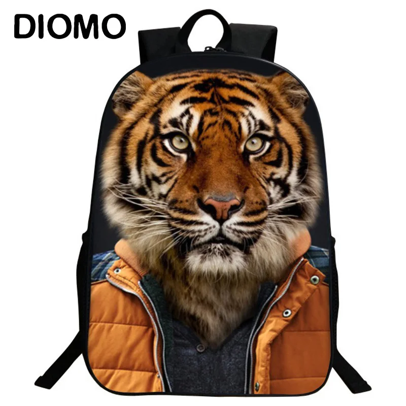 

DIOMO 3d animal school bag for boy teenagers backpack male for laptop tiger cat bear dog orangutan bagpack satchel children cute