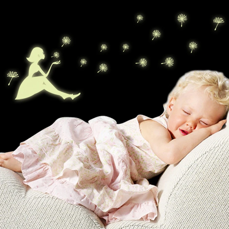 

Cute glow in the dark stickers for baby room removable luminous girls stickers home decoration dandelion wall poster