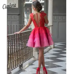 Красные 2019 элегантные коктейльные платья трапециевидной формы с рукавами-крылышками короткий мини-Тюль кружевные вечерние платья