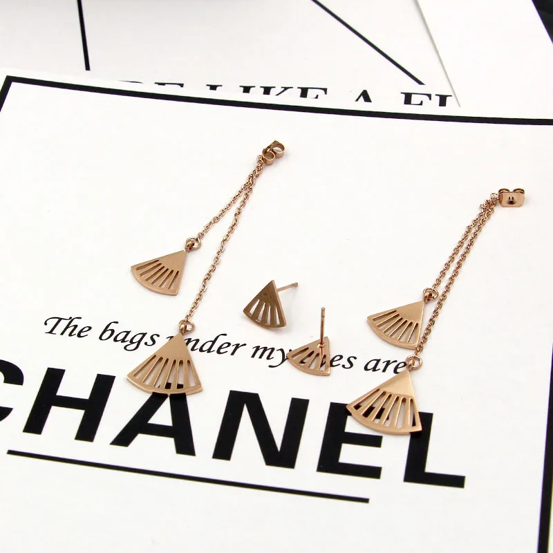 

Fashion Rose Gold Color Sector Tassels Drop Earring for Woman Gift Prevent Allergy 316L Stainless Steel Jewelry