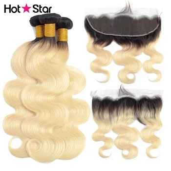 

Hot Star 1B 613 Bundles With Frontal Malaysian Weaves Human Hair 3 Bundles With Frontal Remy Hair Body Wave Bundles With Frontal