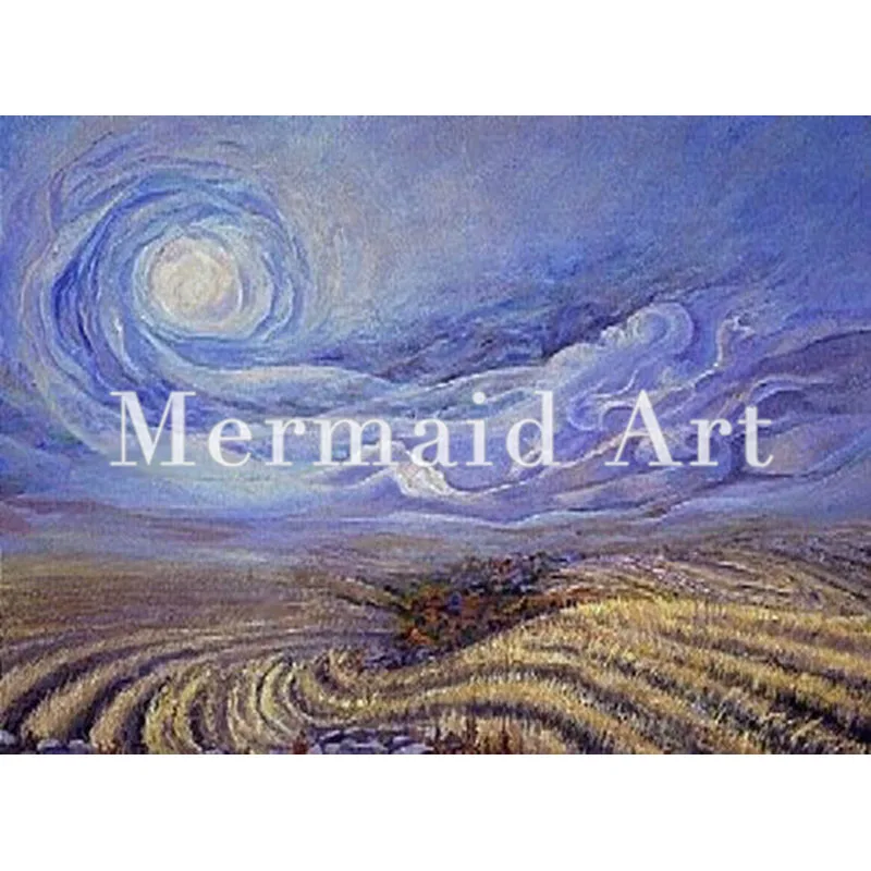 

hand-painted Abstract oil painting Vento Van Gogh look at that sky, the swirls, the color in contrast to the golden field below