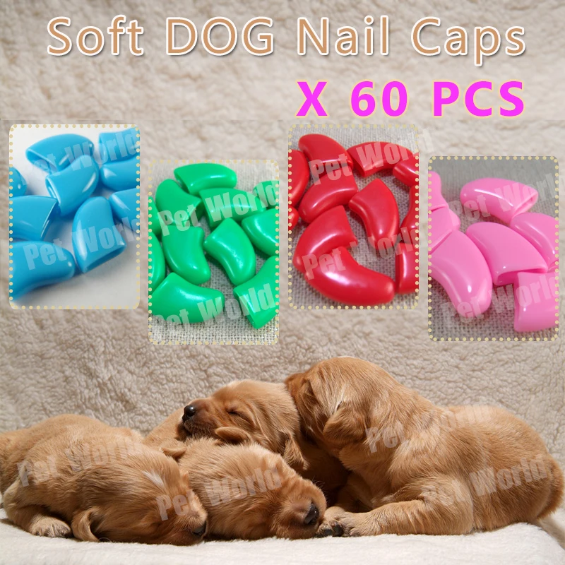 

60pcs/lot Pet dog Nail Sets Nail Cap Paw Caps Pet Nail Cover claw grooming control with adhesive