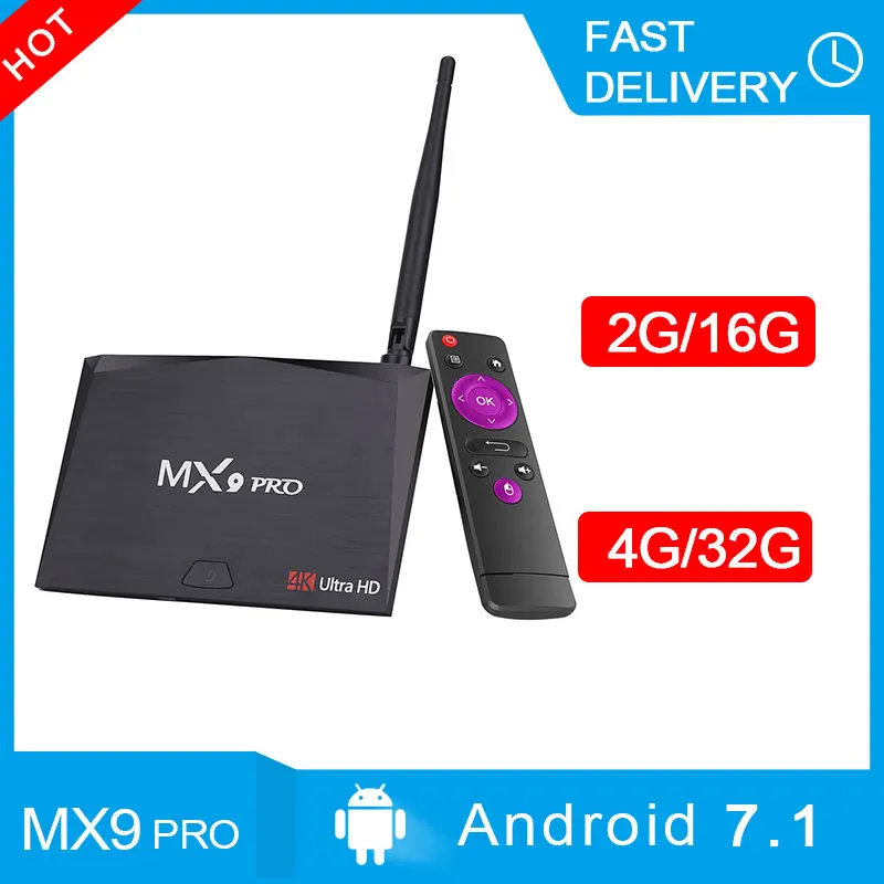 Новый MX9 Pro Smart ТВ коробка Android 7 1 RK3328 4 ядра Гб оперативной памяти 32 встроенной Wi-Fi