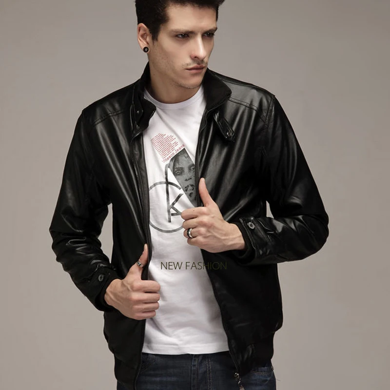 Buy Men's PU Leather Jackets Coats Fashion Brand Motorcycle Outwear Waterproof
