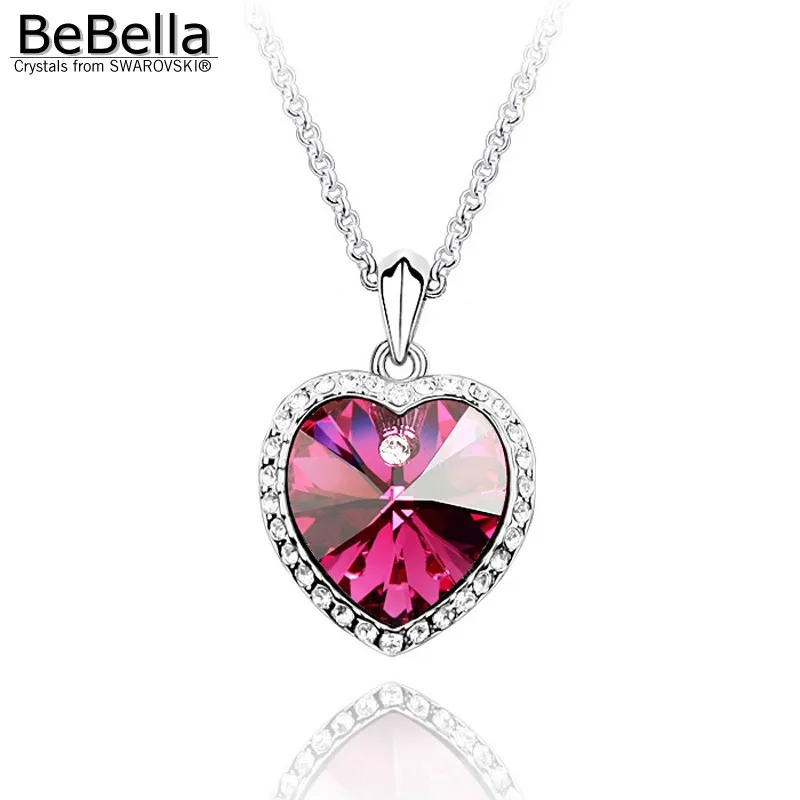BeBella Голубое сердце ожерелье с кристаллами из элементов Swarovski Подлинная Мода ювелирные изделия для женщин Девушка свадебный подарок для гостей - Окраска металла: Fuchsia