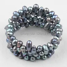 Натуральный чёрный пресноводный жемчуг браслет-Женский жесткий браслет-обруч