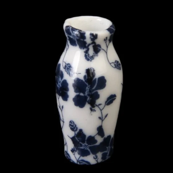 JEYL 1/12 кукольный домик миниатюры керамика фарфоровая ваза голубая лоза-7 шт