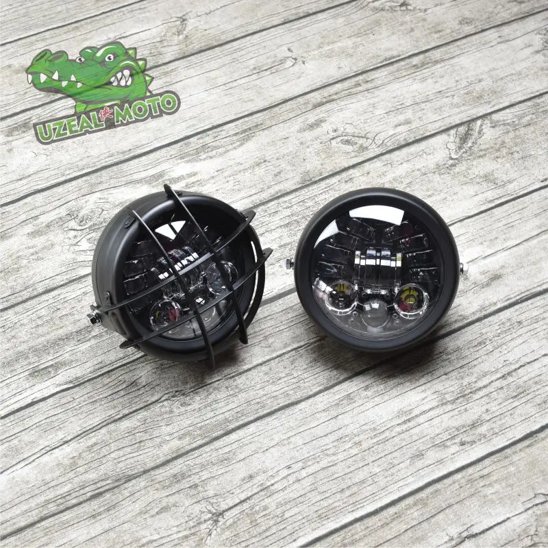 

6.5inch GN retro motorcycle modified LED illuminate day line steering grill full photo headlights High brightness headlamp