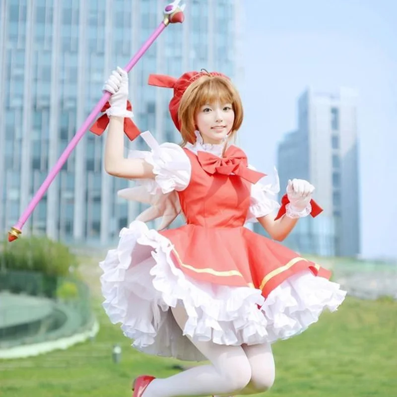 

Free shipping Anime Cardcaptor Sakura COSPLAY KINOMOTO SAKURA COS Halloween Party Maid outfit Costumes