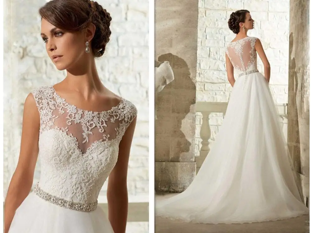 

vestido de noiva Applique Ball Gown lace appliques cheap Wedding Dress 2016 Bridal Wedding Gowns Wholesale see through back sexy