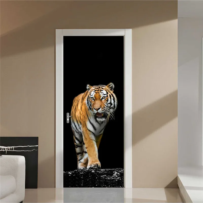 Тигровая дверь стикер s дом гостиная дверь животное Наклейка на стену украшение Наклейки