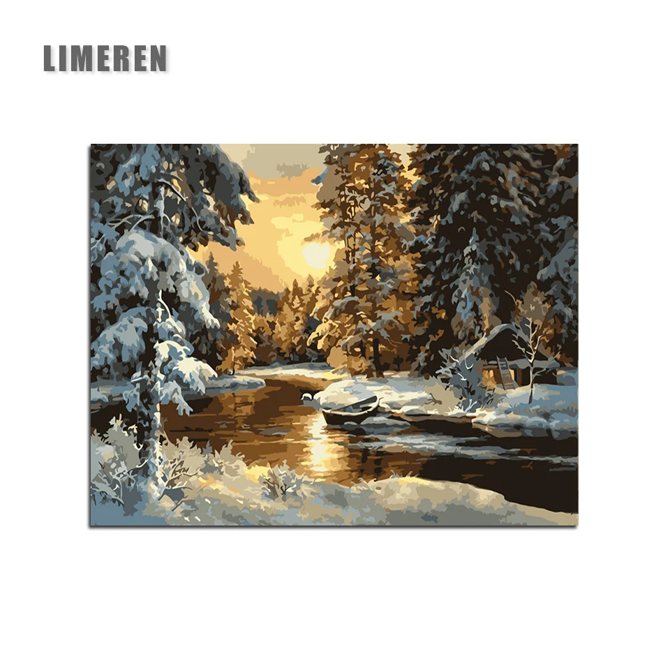 

Landscape Snow Scene River Oil Painting By Numbers On Canvas Coloring By Number For Adults Living Room Wall Art Home Decor