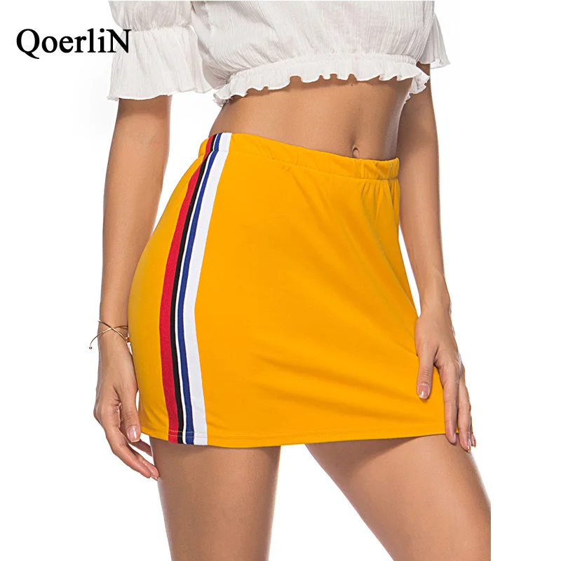 QoerliN Elastic Waist Sportwear Skirts Women Rainbow