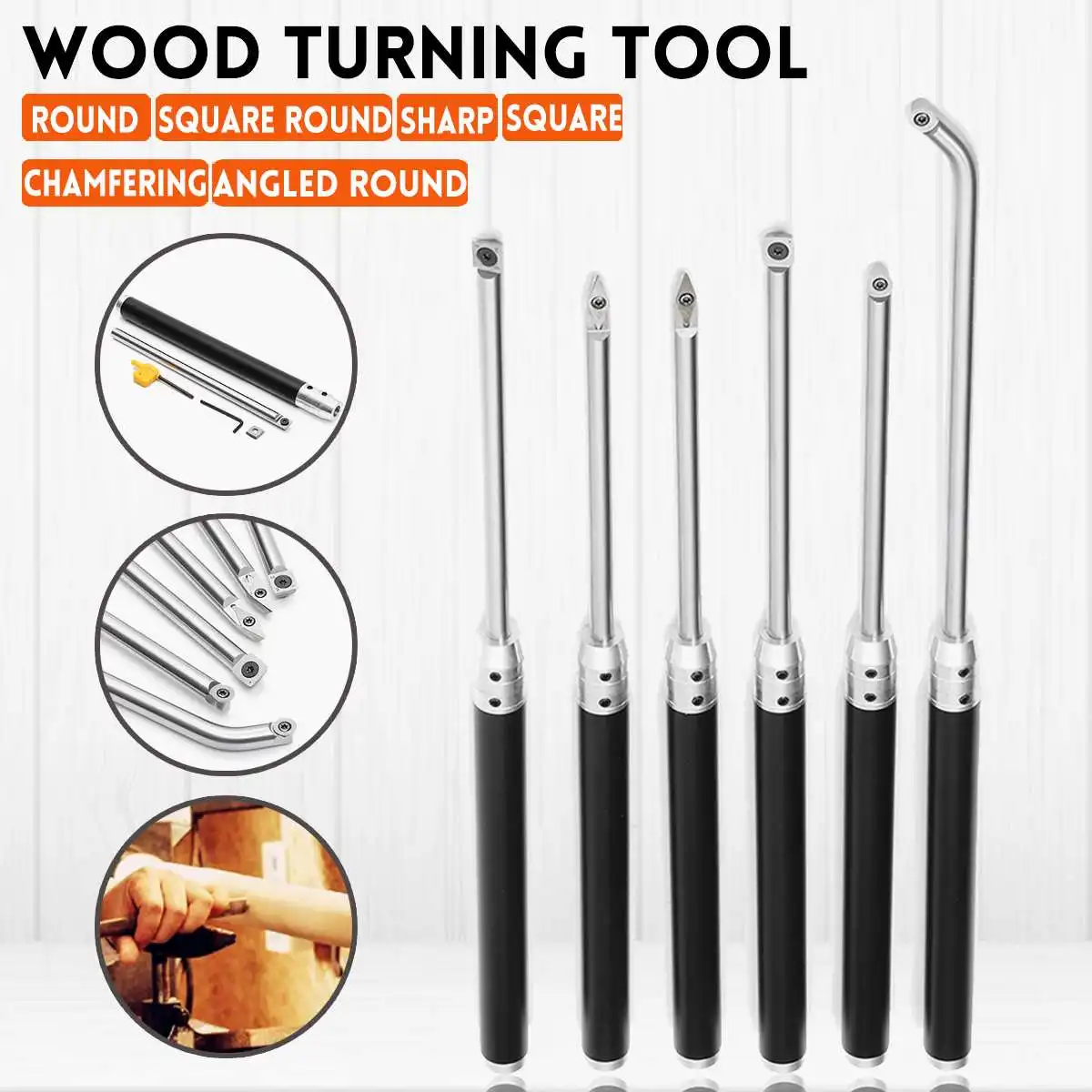 

Wood Turning Tool with Aluminum Alloy Handle and Carbide Insert Cutter Round Shank Woodworking Tool