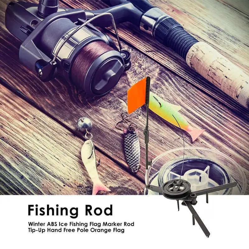 Portable Durable Winter Ice Fishing Rod Automaticly Tip-up with Spool Foldable Marker Flag for Winter Fishing Tackle Equipment