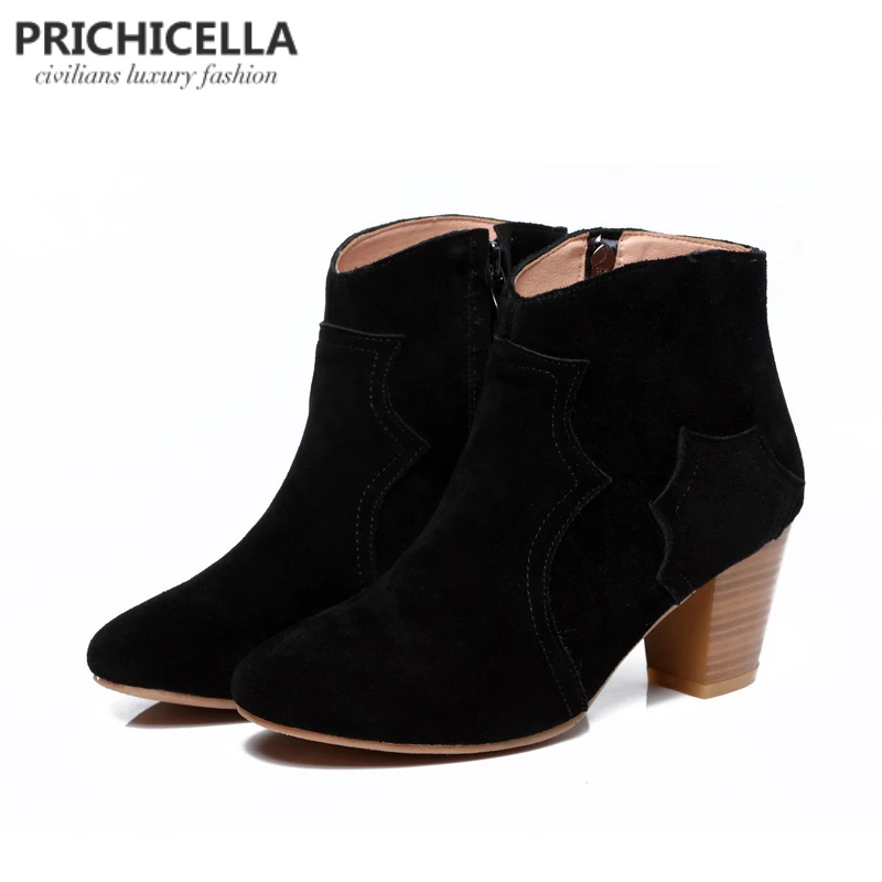 PRICHICELLA/Качественные ботильоны из натуральной кожи на высоком каблуке; цвет бежевый; плюшевые теплые зимние ботинки