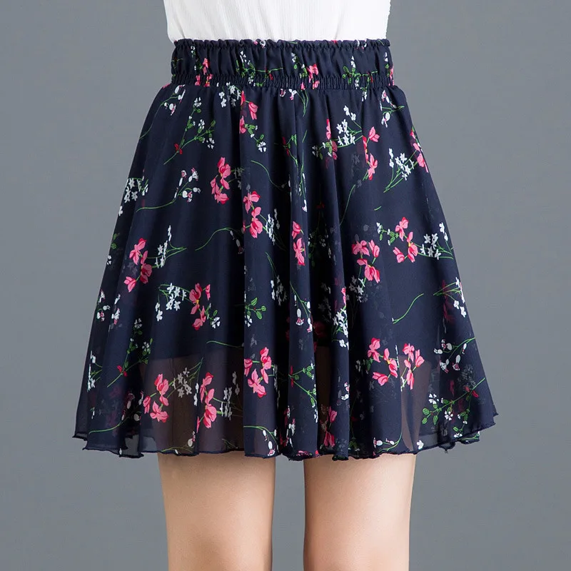 Для женщин с цветочным рисунком плиссированная летняя юбка Высокая Талия Короткие Шифоновая юбка Для женщин s Jupe женские пляжные пикантные