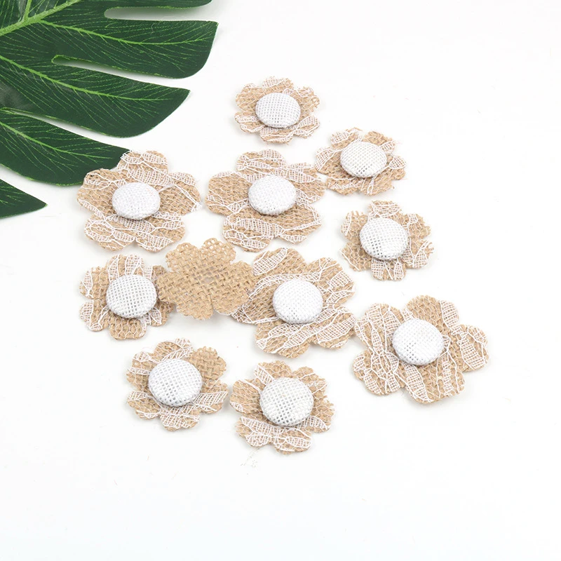 

100 Jute Burlap Hessian Lace Flower Vintage Wedding Decoration Burlap Craft Lace Hair Bow Hat Craft Party Favors Imitate Flower