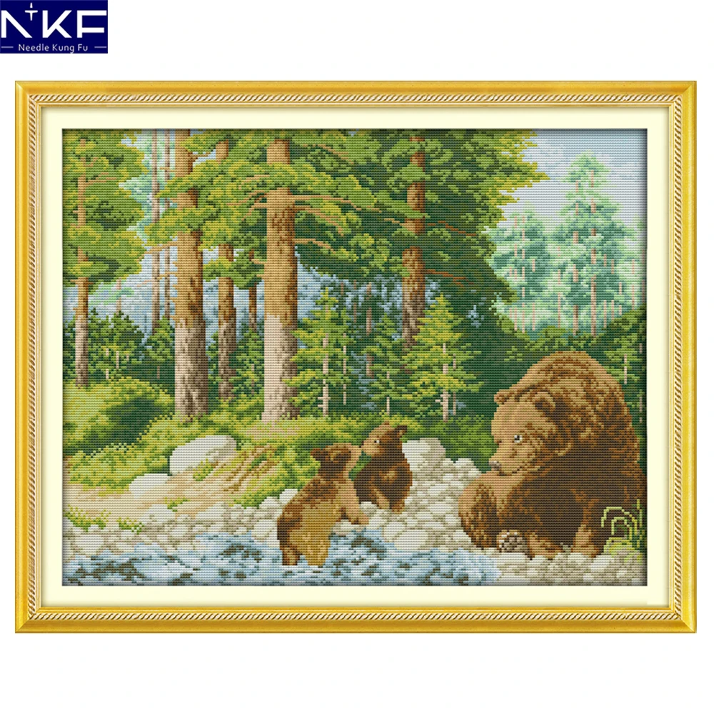 

NKF The Happiness of The Forest Cross Stitch Pattern DIY Needlework Embroidery Painting Scenery Cross Stitch Kit for Home Decor