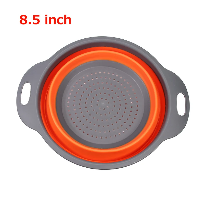 Orange 8.5 inch Складные ситечки, кухонные складные силиконовые дуршлаги, дуршлаг для фруктов и овощей силиконовый слив, кухонные аксессуары - Цвет: Orange 8.5 inch