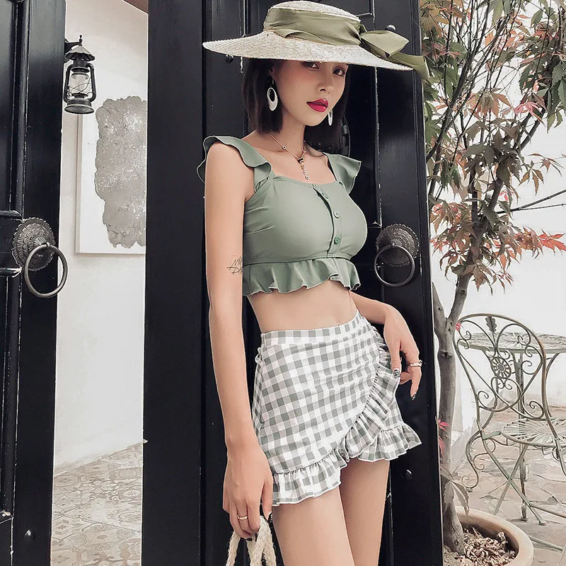 

Tankini Swimsuit For Girls Swim Dress Bathing Suits 2019 Women's Summer Suit High Waist Two Piece Girl Feeling Swimming Lattice