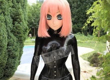 New Arrival Latex Anime Catsuit With Rubber Latex Croset Fill in with Silicone breast Sexy anime Jumpsuit Sexy Body zentai wear