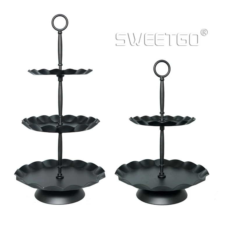 

European Black Iron 2 / 3 Tier Fruits Cakes Desserts Plate Stand for Wedding Party Cakecups