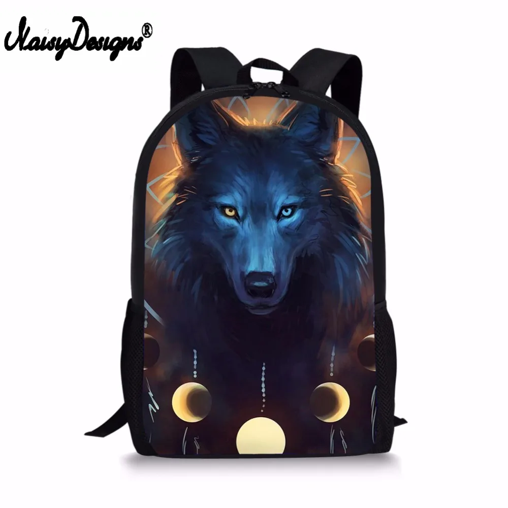 

NOISYDESIGNS Hot Male Backpacks Cool Art Wolf Design Printing For Boys Girls 3D School Supplies Women Bags Men Laptop Rucksack