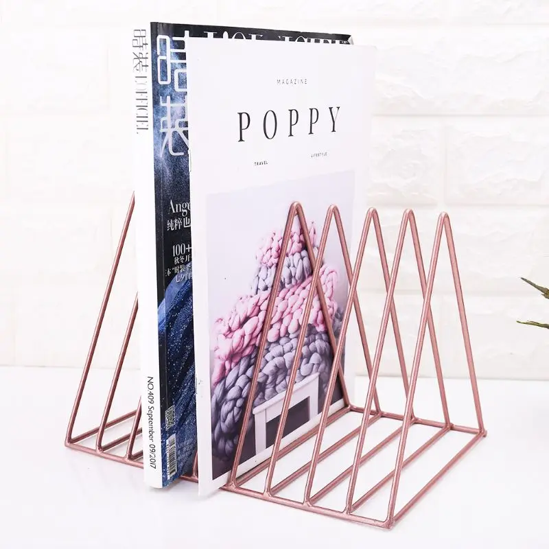 

Home Office Metal Iron Storage Rack Desktop Book Magazine Organizer Bookshelf Holder Modern Artistic Geometric Decoration C26