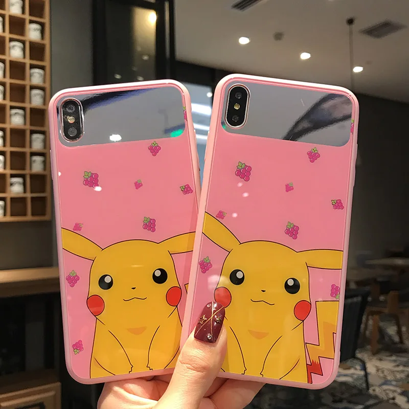 

Cute Cartoon Pocket Monsters Pokemons PINK Phone Case for iphone X XS Max Xr 7 8 6s 6 Plus Mirror soft silicone back cover Capa