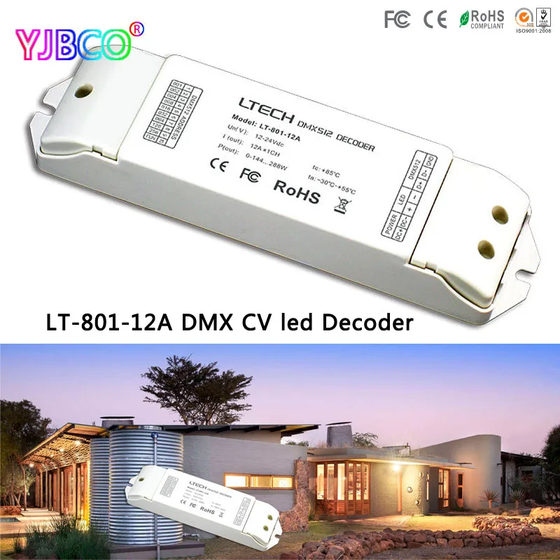 

led Dimming drive LT-801-12A;1CH DMX-PWM Decoder;DC12-24V input;12A*1CH output 1 Channel single color Strip Decoder