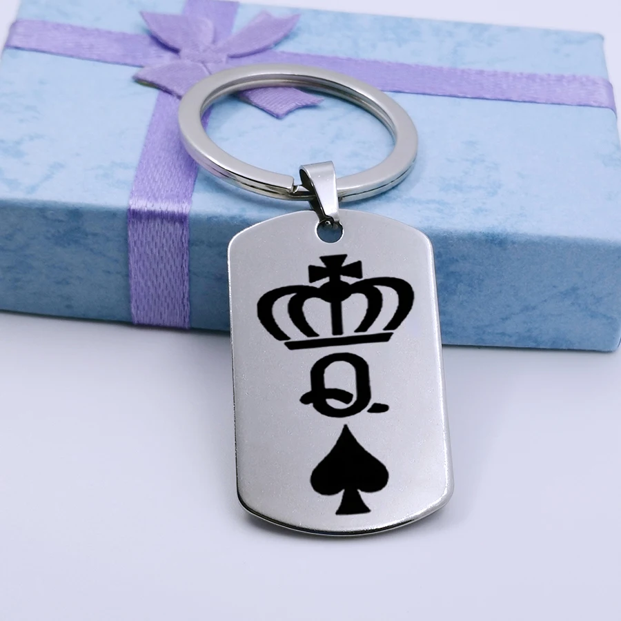 Nyaole King Queen Porte-clés en acier titane Couple Tag pour homme et femme Porte-clés Pendentif Cadeau K comme sur limage