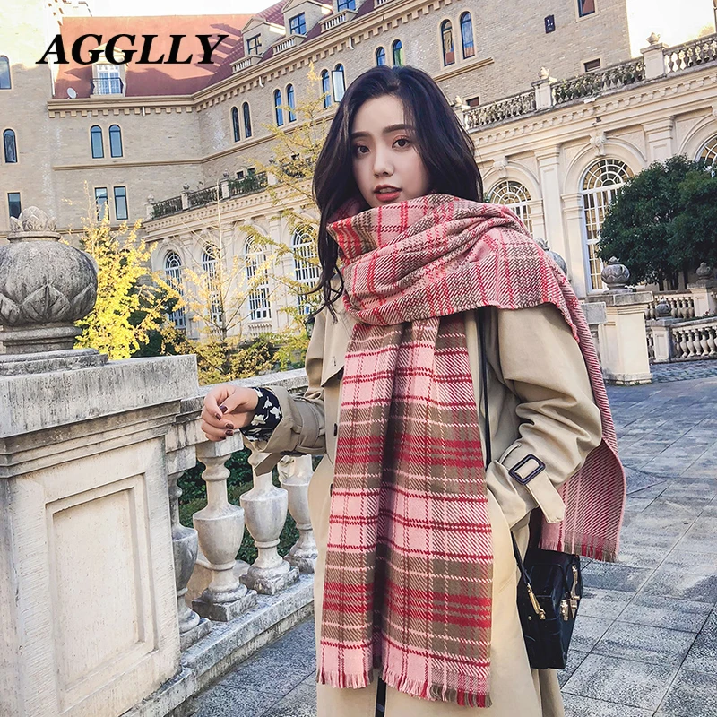 

Women Winter Cashmere Big Scarfs Plaid Fringed Scarve Femme Snood Scarf Szaliki i Chusty Hot Scarves Double Color Warm Shawl A88