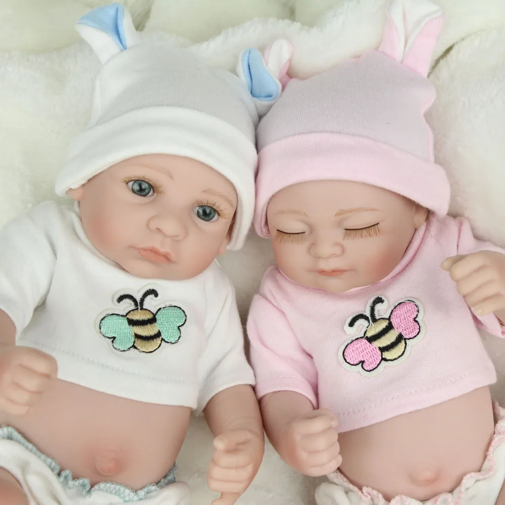 10 Inch 25cm Twins Baby Reborn Doll Full Body Silicone Mini Alive Dolls Bat...